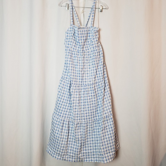 Lost + Wander Dresses & Skirts - Lost + Wander Blue Gingham Daisy Eyelet Tiered Maxi Dress Size L